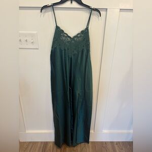 Victoria's Secret Emerald Lace-Trim Satin Slip Nightgown High Slit